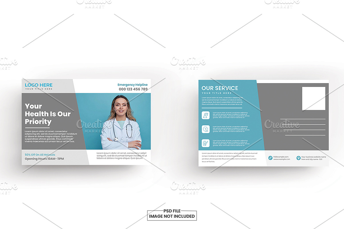 Medical healthacre postcard design, a Card Template by graphics city