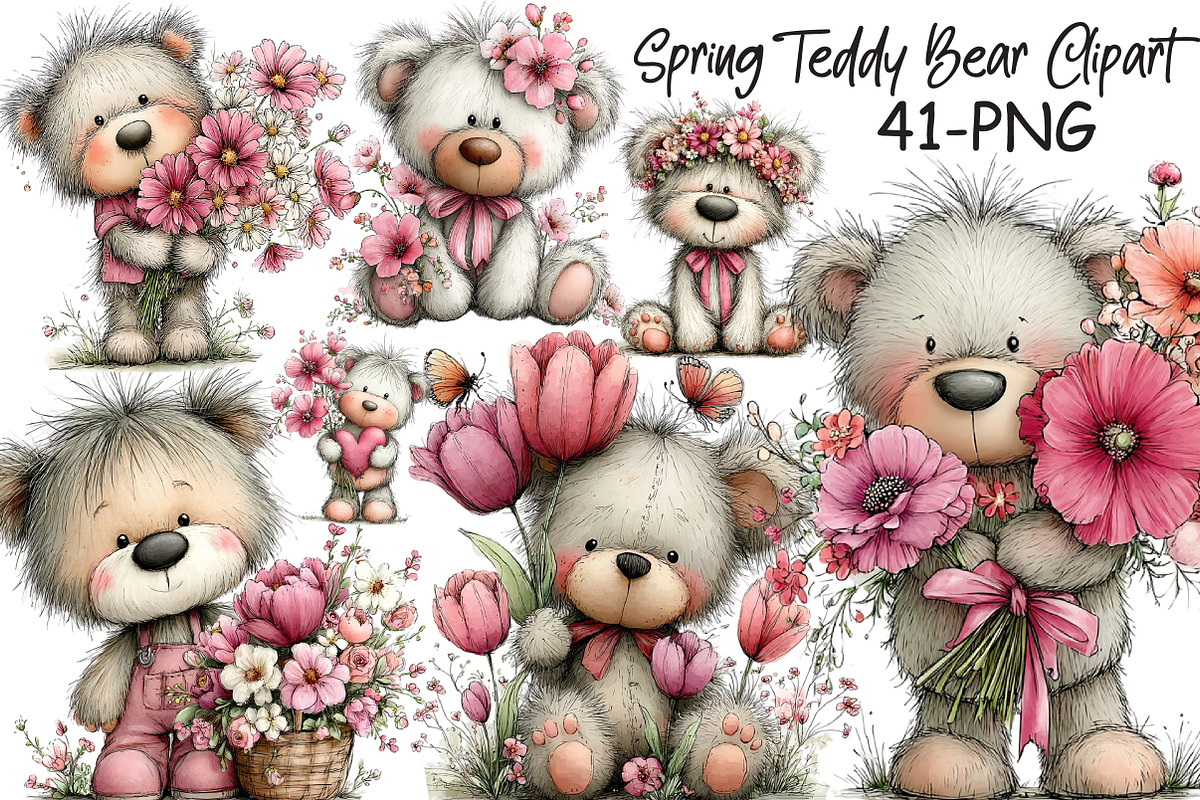 Spring Teddy Bear Clipart, an Illustration by Libby Wishes (Photo 1 of 4)
