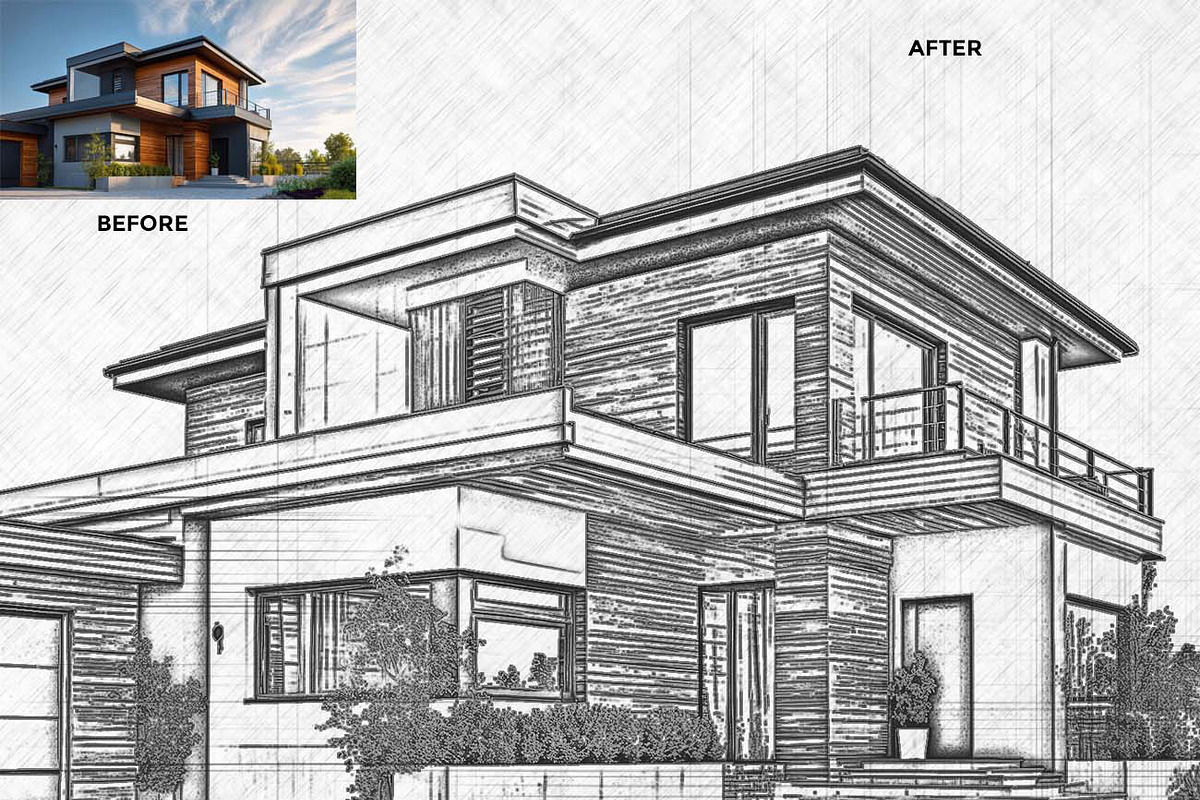 Architectural Pencil Sketch Pro, an Action Add-On by Studio Retouch (Photo 4 of 11)