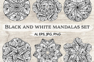 Black and white mandalas set