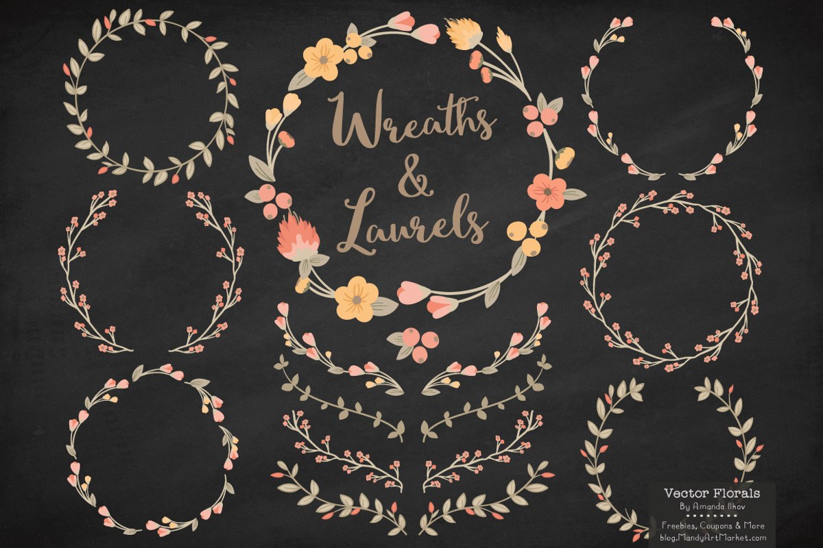 Antique Peach Vector Flower Wreaths, an Illustration by Amanda Ilkov (Photo 2 of 3)