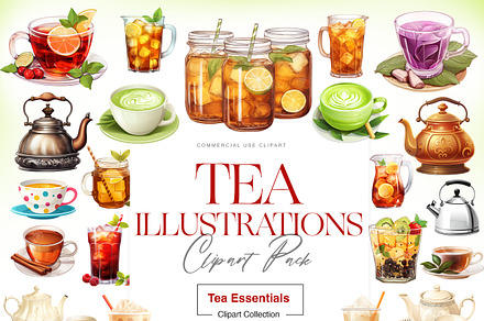 Tea Clipart, Tea Cup, Vintage Teapot, an Object Illustration by BrushstrokeArtGB