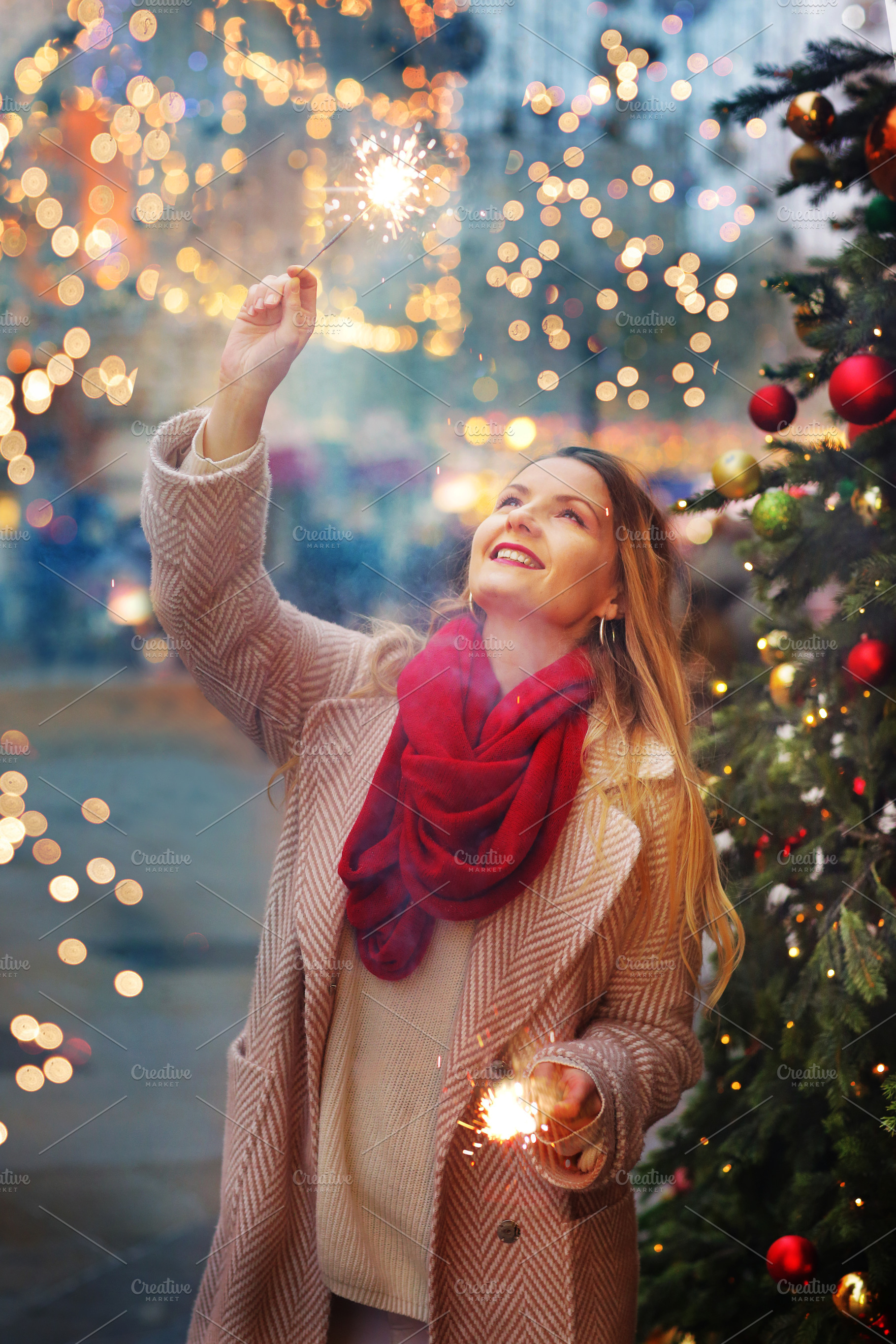happy blond girl in winter coat and, a Photo by Famapictura