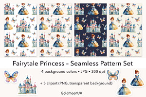 Fairytale Princess Pattern & Clipart, a Person Illustration by GoldmoonUA