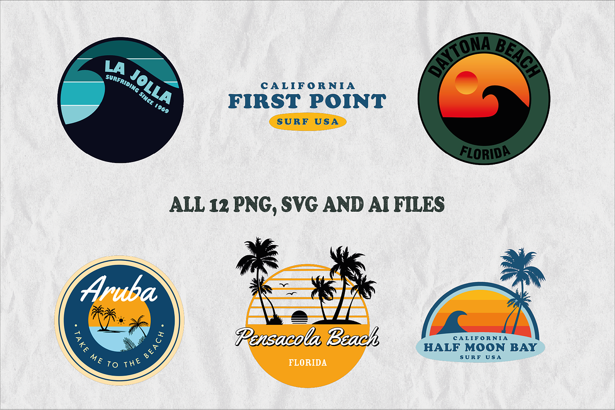 Vintage Beach & Surf Logos Bundle, an Object Illustration by Golden Vision Studio (Photo 5 of 6)