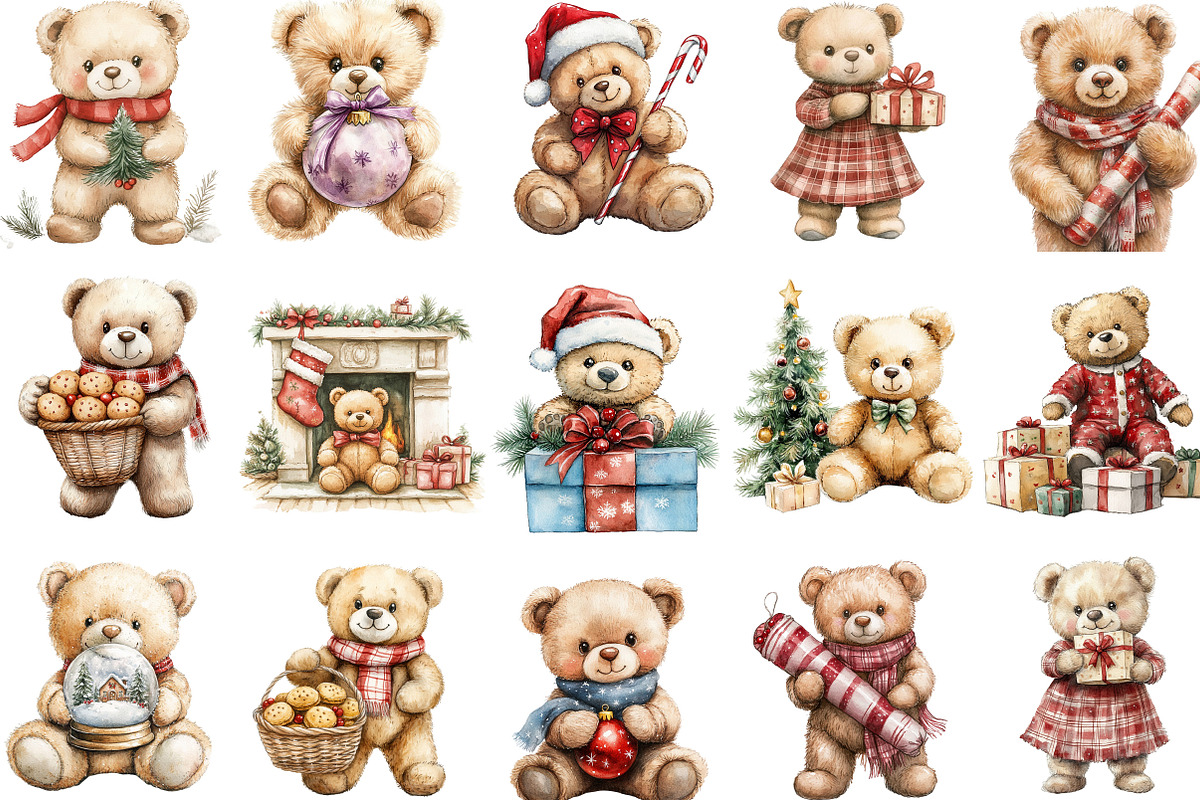 Christmas Teddy Bear Clipart, an Illustration by Designking (Photo 3 of 5)