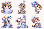 Whimsical Birthday cat Clipart, a Seasonal Illustration by Designworld (Thumbnail 3 of 9)
