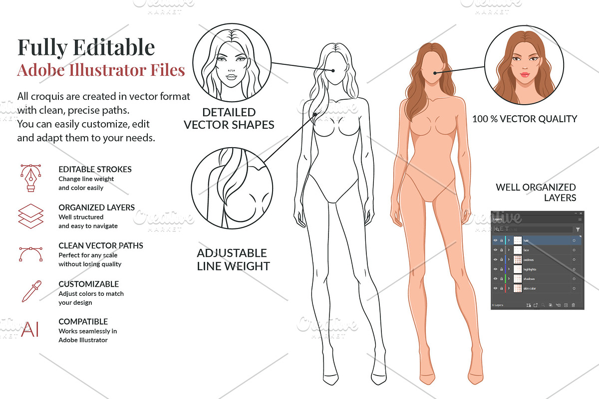 Female Fashion Croquis Bundle, a Person Illustration by Shorena Fashion Draws (Photo 4 of 13)