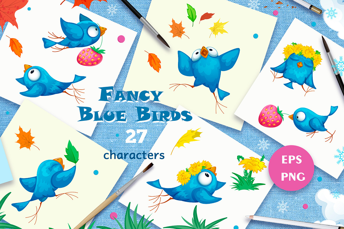 Fancy Blue Birds Big set. Characters, a Food Illustration by Maycat_store (Photo 3 of 6)