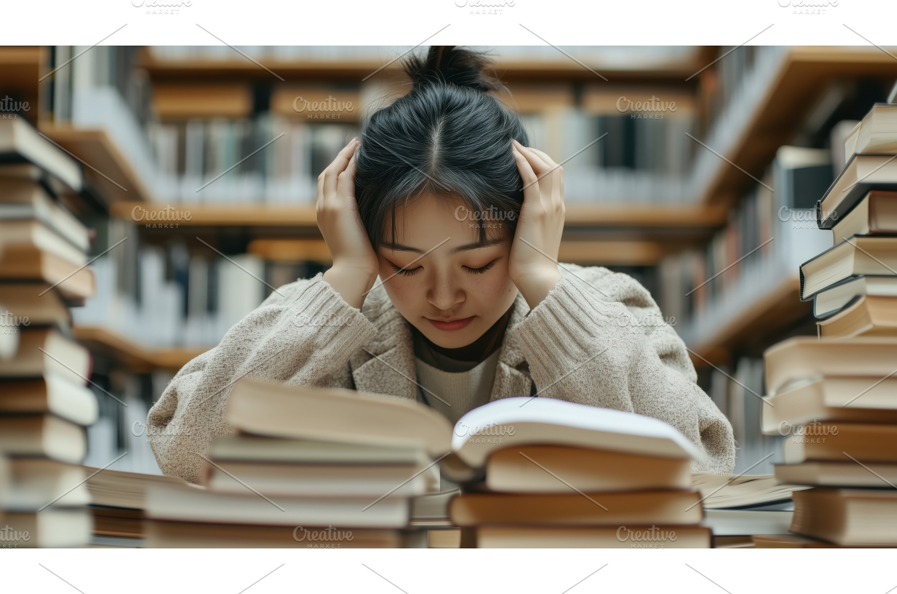 Asian female student studying, a School & Education Photo by Sergey Kotenev