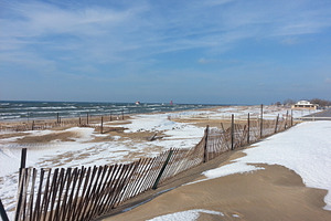 Snowy Winter Beach on Lake Michigan