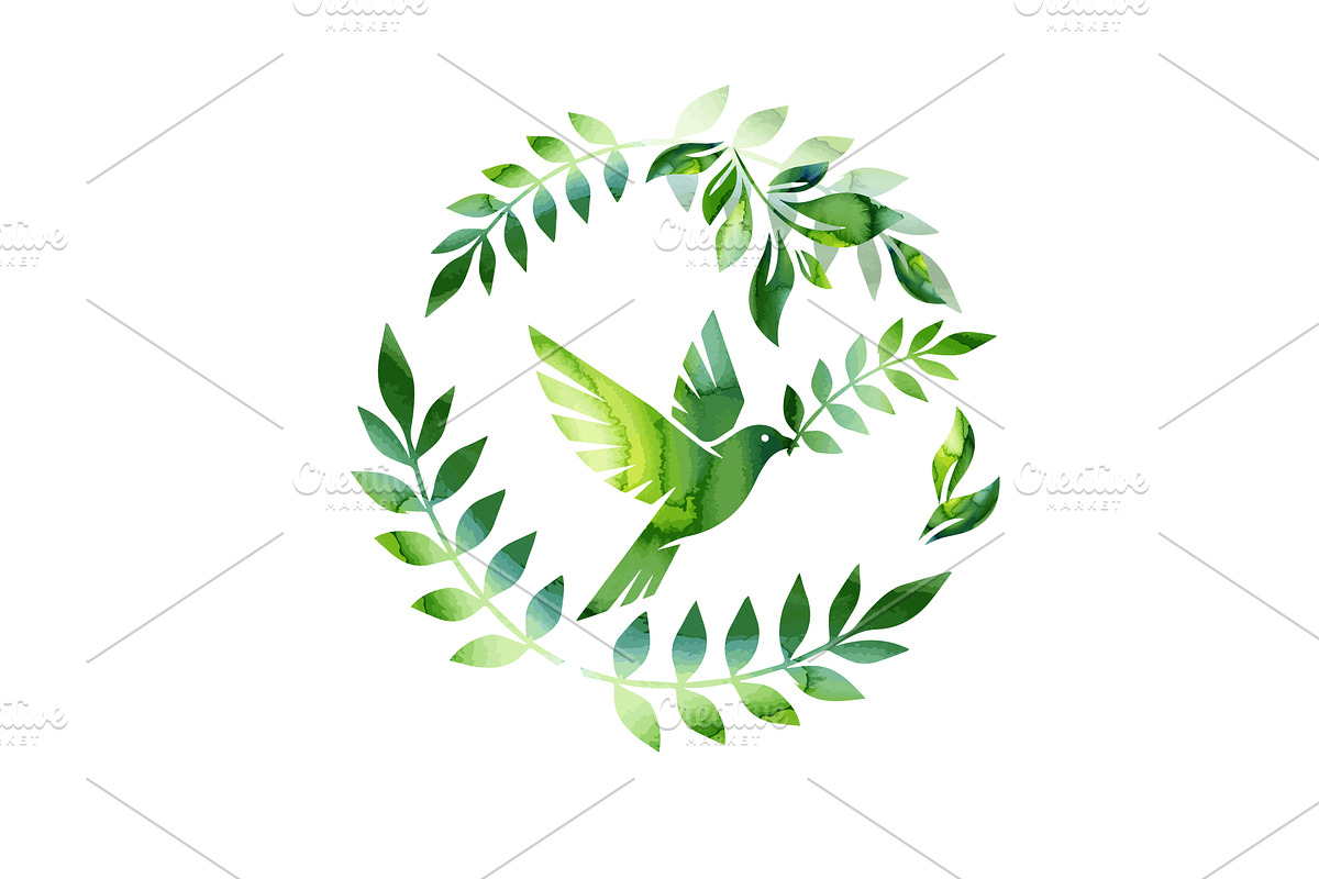 Bird in a wreath symbol. Dove of, an Animal Illustration by Nenahliadava Design