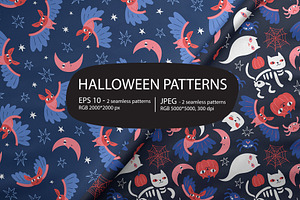 Cat Halloween seamless patterns