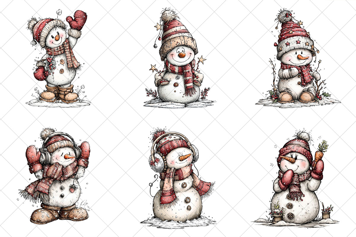 Christmas Whimsical Snowman Clipart, an Illustration by SinaCreation (Photo 3 of 7)