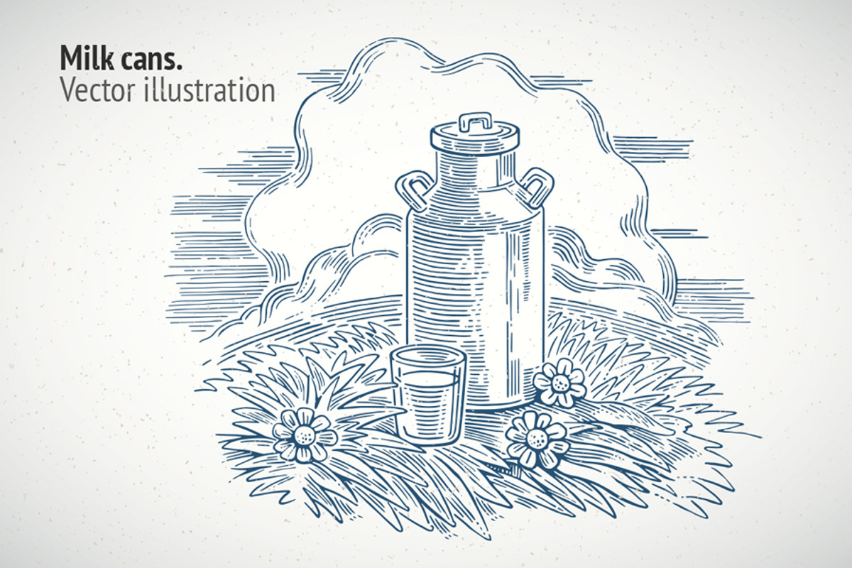 Milk Can and Glass of Milk on Meadow, a Food Illustration by Countryside life (Photo 1 of 5)