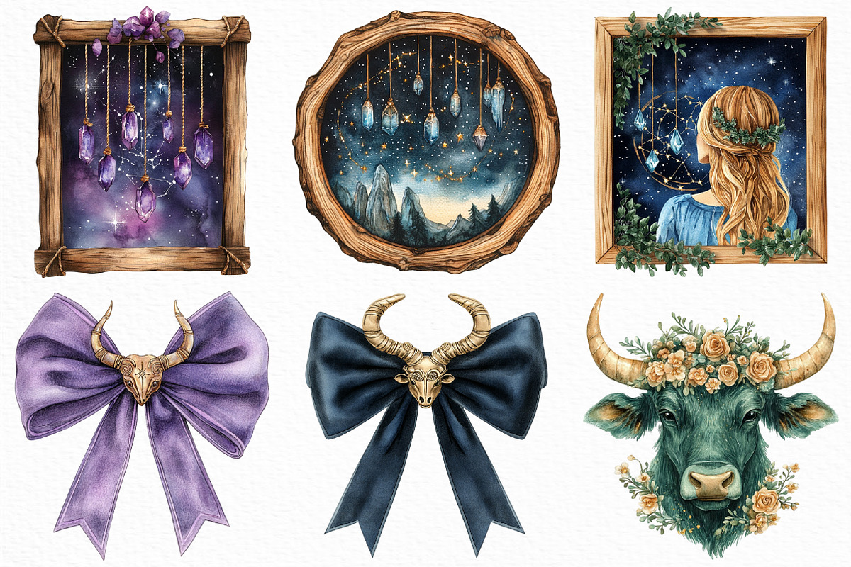 Watercolor Taurus Season Clipart, an Illustration by Craft Nest (Photo 4 of 6)