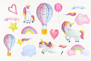 Baby Unicorns Watercolor Clip Arts