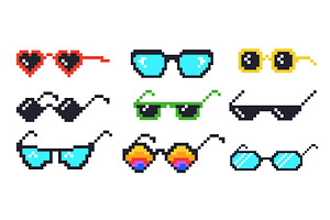 Pixel Glasses. Cartoon 8 Bit