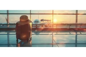 Airport travel scene with suitcase, a Holiday Photo by piter.goskov