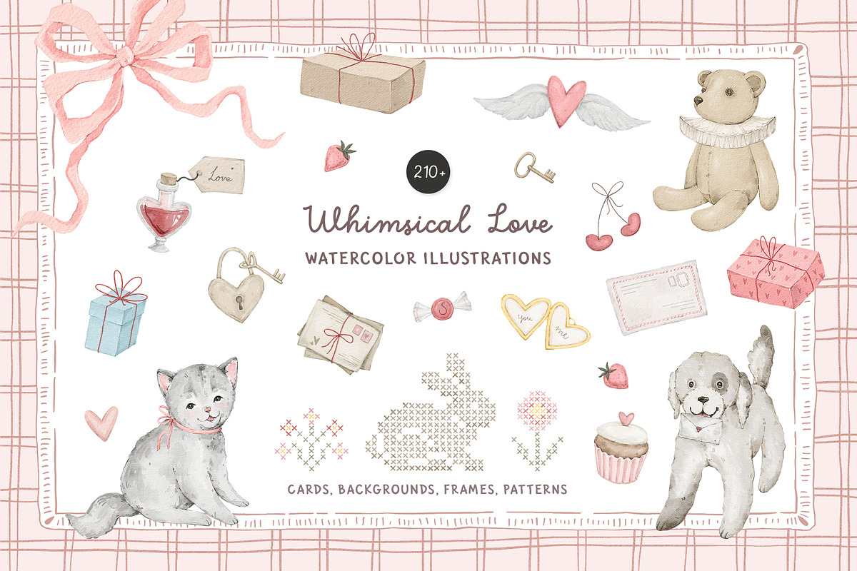 Whimsical Love Watercolor clipart, a Decorative Illustration by Kreker Kate (Photo 1 of 11)