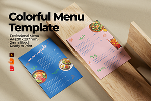 Colorful A4 Menu Template, a Marketing Template by Paracosmo Design