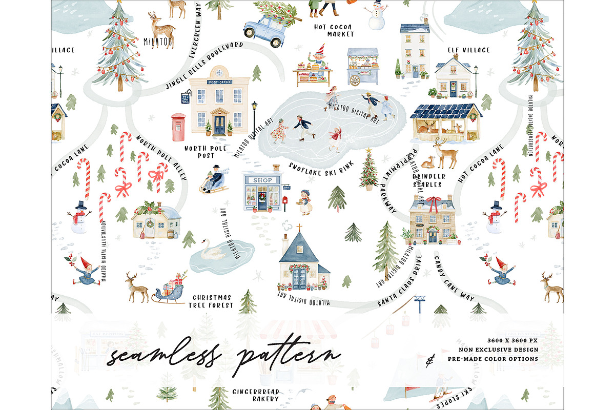 Whimsical Christmas Village pattern, a Pattern Graphic by Milatoo (Photo 1 of 4)