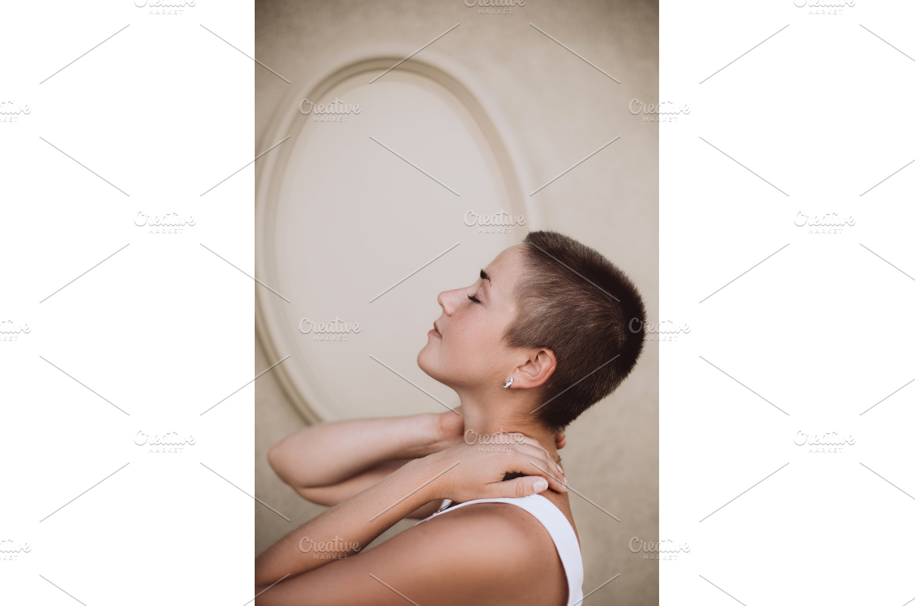 Woman with shaved head finding peace, a Beauty & Fashion Photo by Anna Efetova