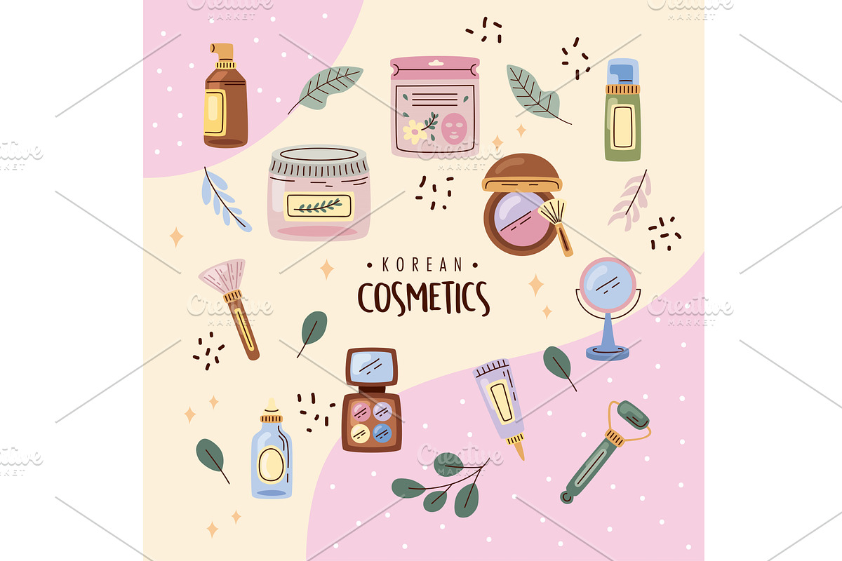 banner with korean cosmetics, an Object Illustration by studiogstock