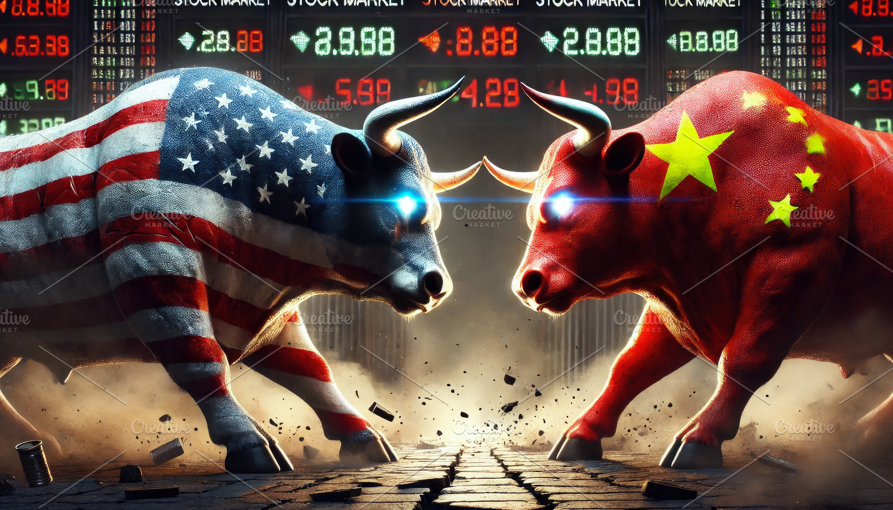 Bulls representing the economic riva, a Business Photo by Perpis