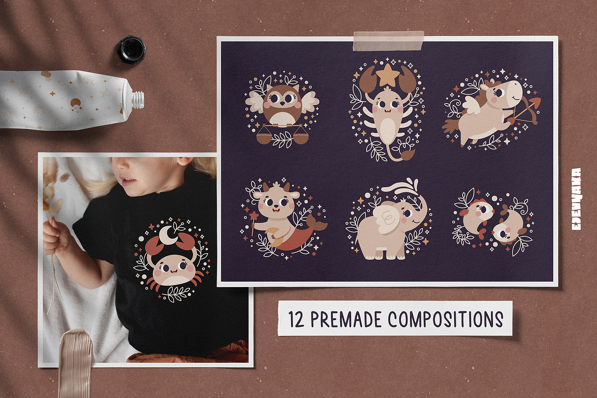 Baby Zodiac Signs, Clipart, Patterns, an Animal Illustration by Ejevyaka (Photo 6 of 12)