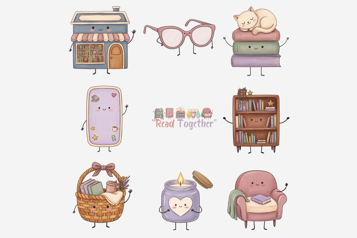 Hand Drawn Bookish Besties Clipart, a Seasonal Illustration by Tanya Kart (Photo 8 of 10)