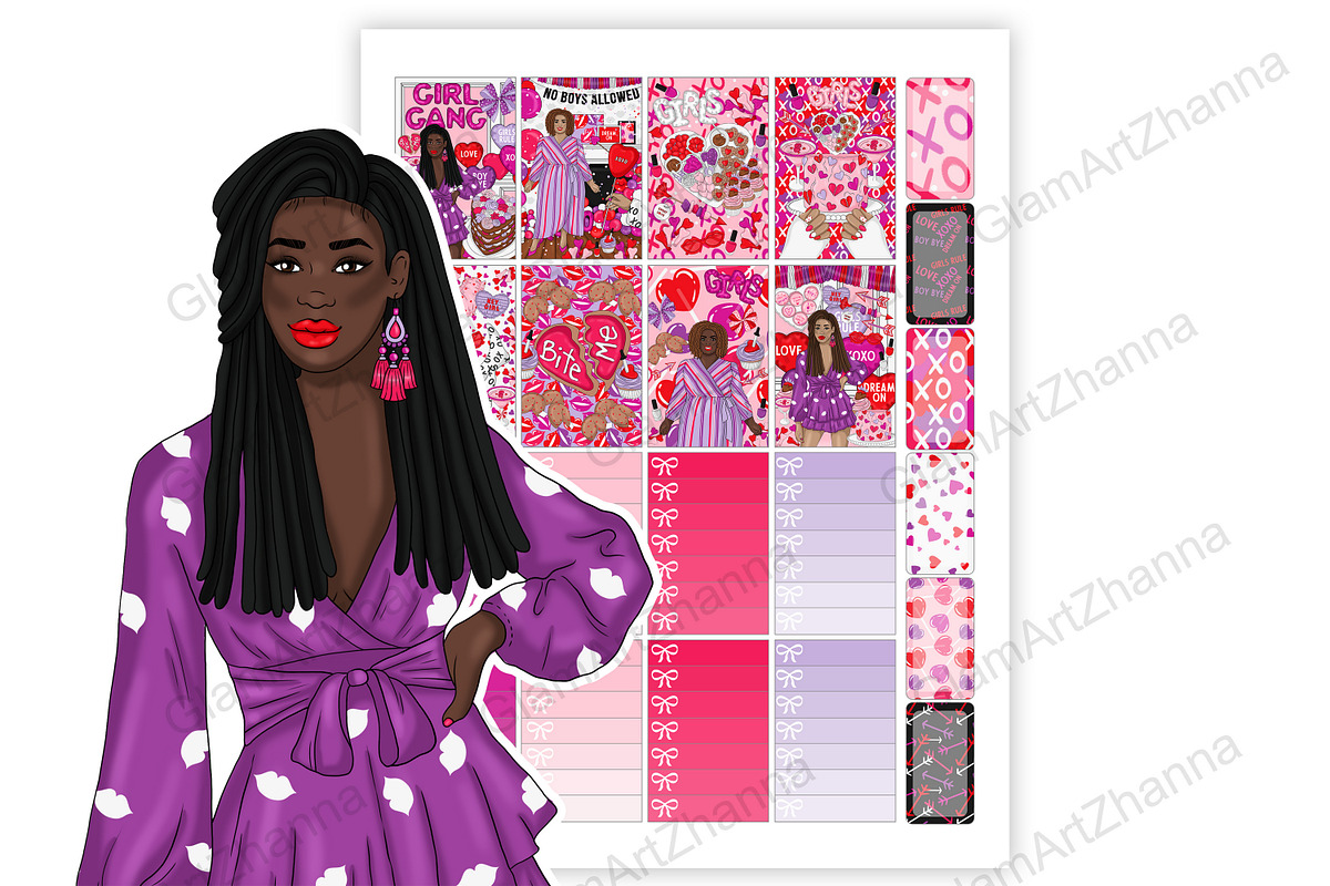 Galentines Stickers 2,25x1,5, a Stationery Template by GlamArtZhanna (Photo 2 of 6)