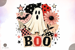 Retro BOO Ghost Png, Pink Halloween, a Seasonal Illustration by Libby Wishes