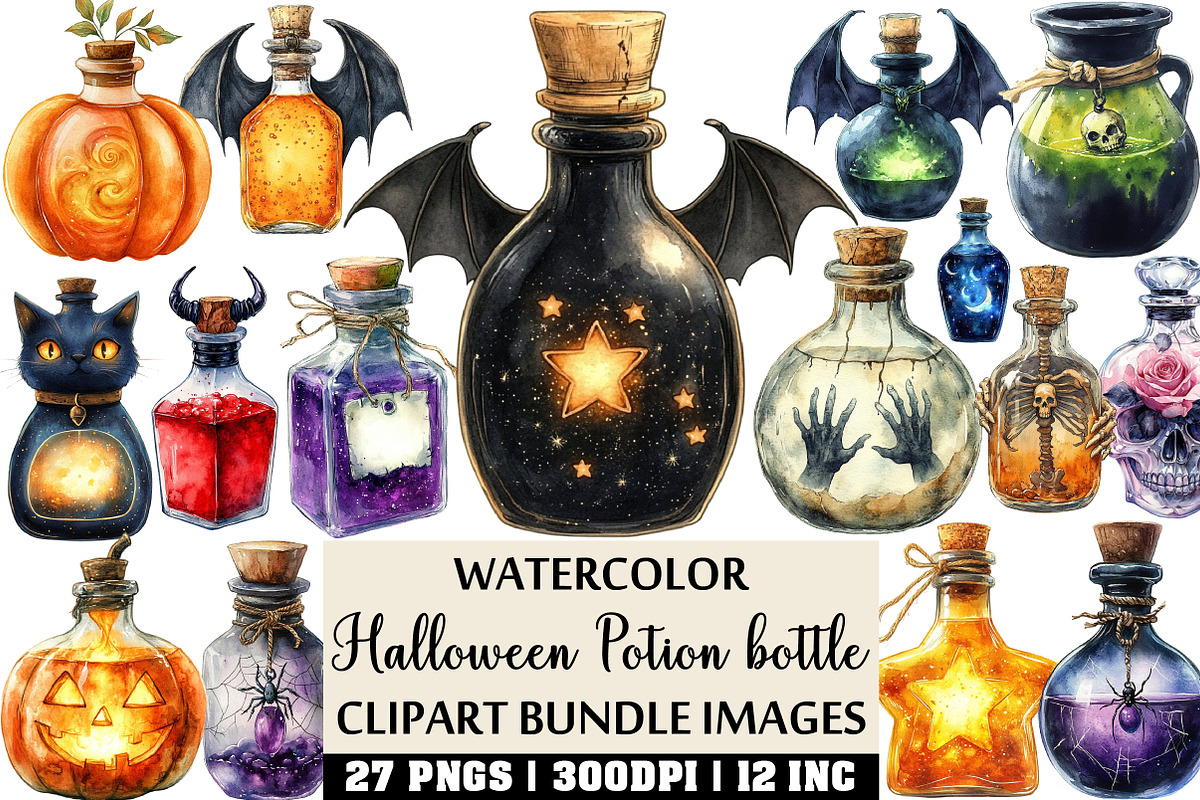 Halloween Potion bottle Clipart Set, an Illustration by Craft Nest (Photo 1 of 4)