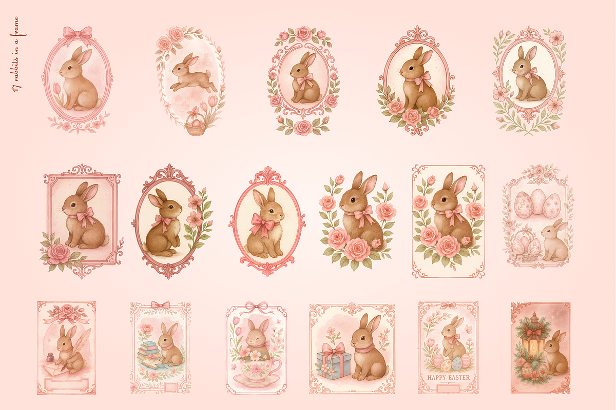 Vintage Watercolor Rabbits Clipart, an Illustration by Yana_mide (Photo 10 of 14)