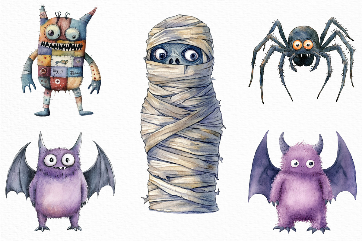 Watercolor Halloween Monster Clipart, an Illustration by Craft Nest (Photo 5 of 6)