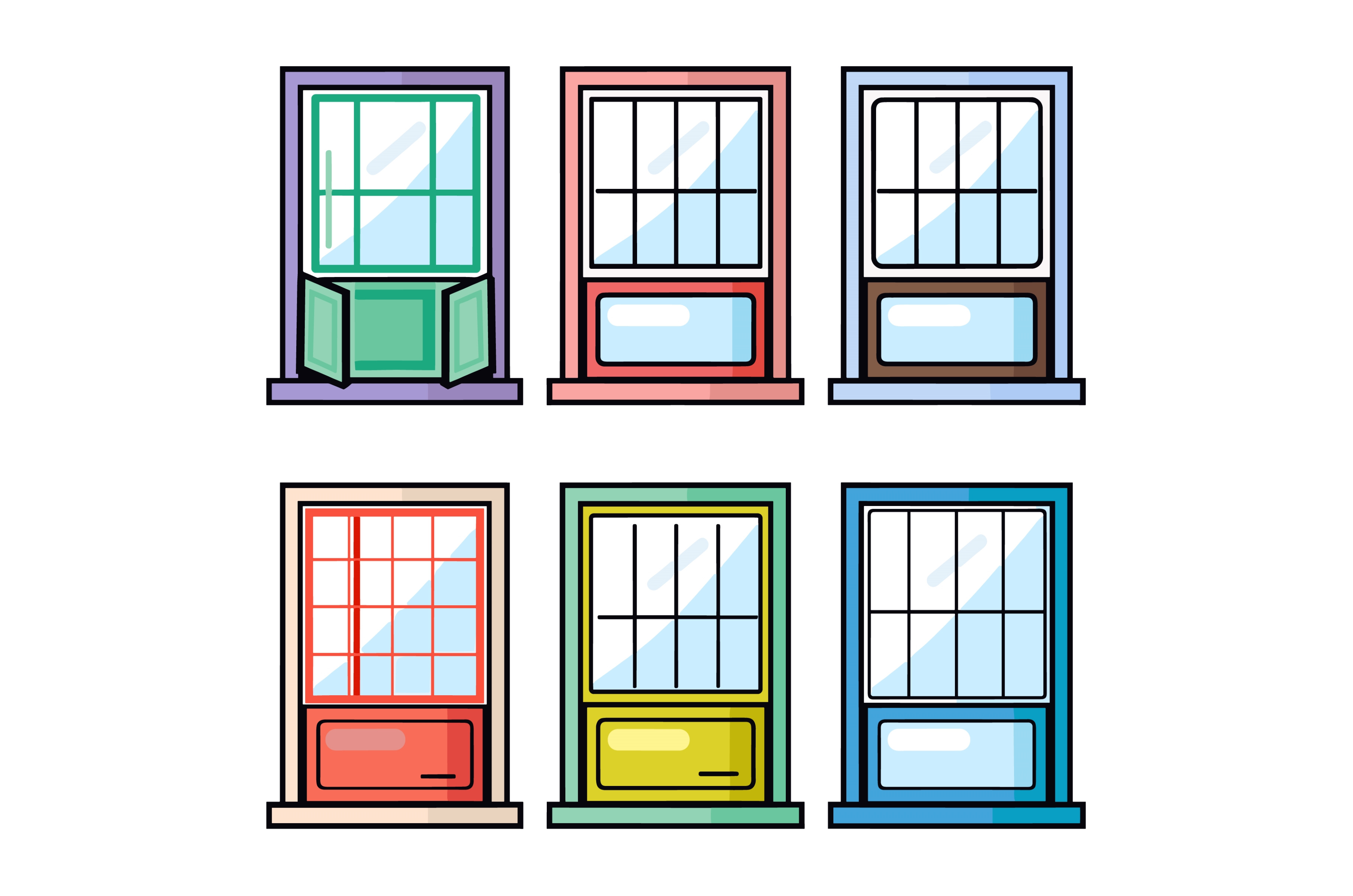 Six colorful cartoon windows, an Object Illustration by Vectorstockersland