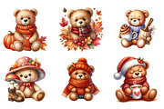 Watercolor Autumn Teddy Bear Clipart, an Illustration by SinaCreation (Thumbnail 2 of 5)