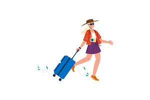 Tourist walking with luggage and, a Person Illustration by pikepicture