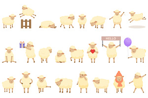 Lamb Icons Set Cartoon Vector. Farm