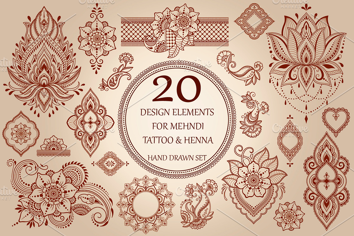 Tattoo and Henna set, a Decorative Illustration by Katika Shop (Photo 1 of 7)