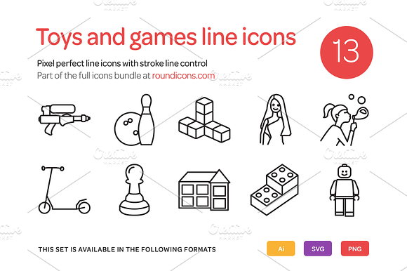 Toys And Games Line Icons Set