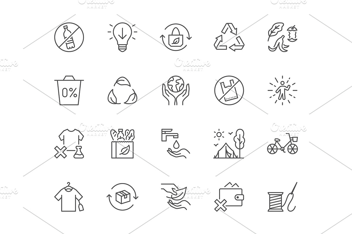 Zero Waste Lifestyle Icons, an Outline Icon by Nadiinko (Photo 2 of 2)