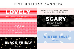 Five Holiday Website Banners, a Shopify Template by Adrienne Morris