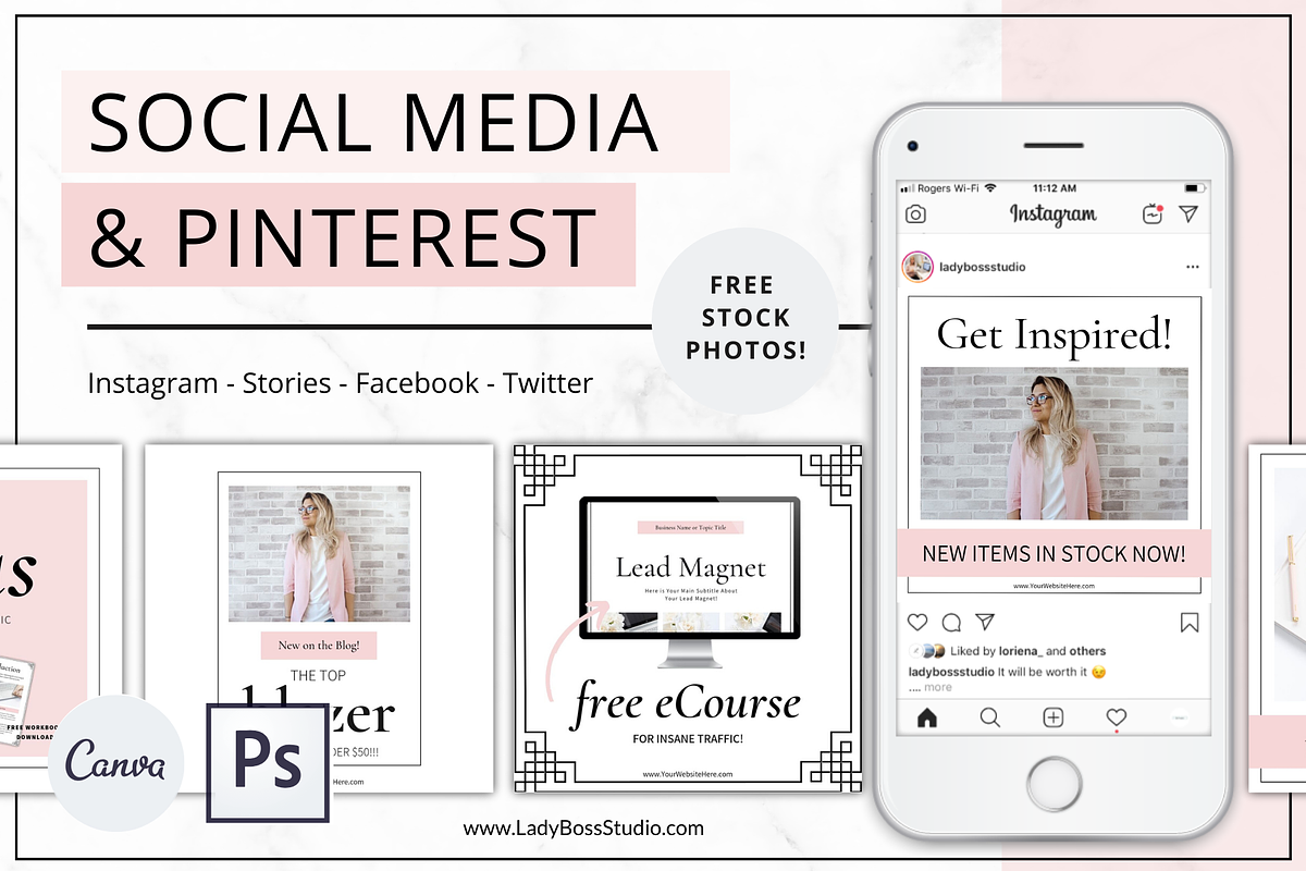 Social Media Pinterest Canva + PSD, a Social Media Template by Lady Boss Studio (Photo 1 of 7)