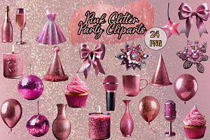 Pink Glitter Party Cliparts, a Seasonal Illustration by EdeniaArtStudio
