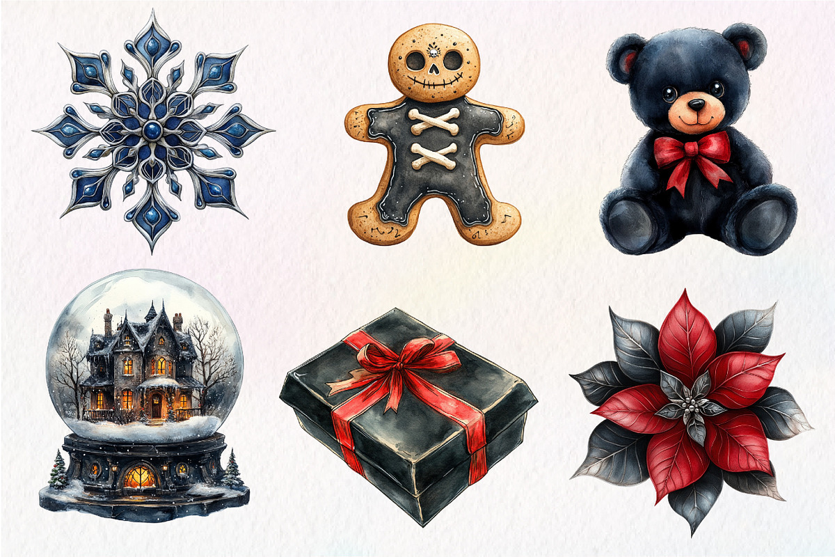 Watercolor Gothic Christmas Clipart, an Illustration by Dream Creation (Photo 5 of 7)