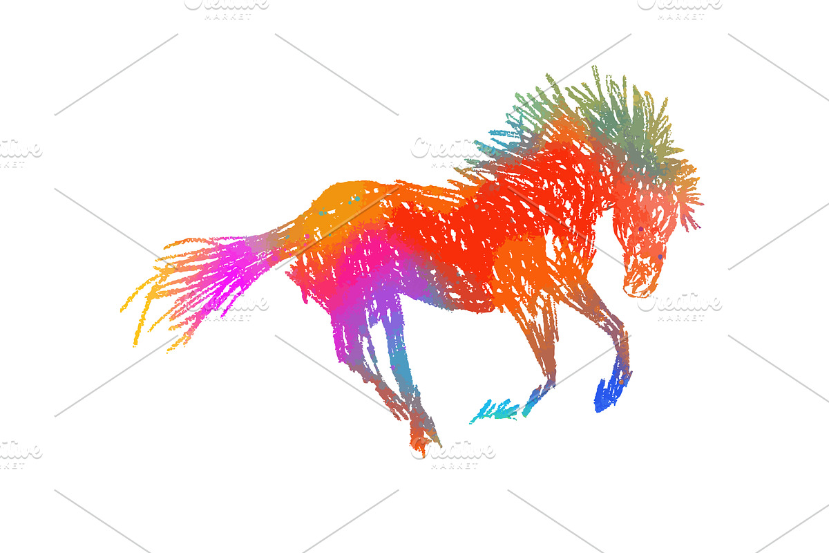 Horse with colored pencils. New Year, an Animal Illustration by Nenahliadava Design