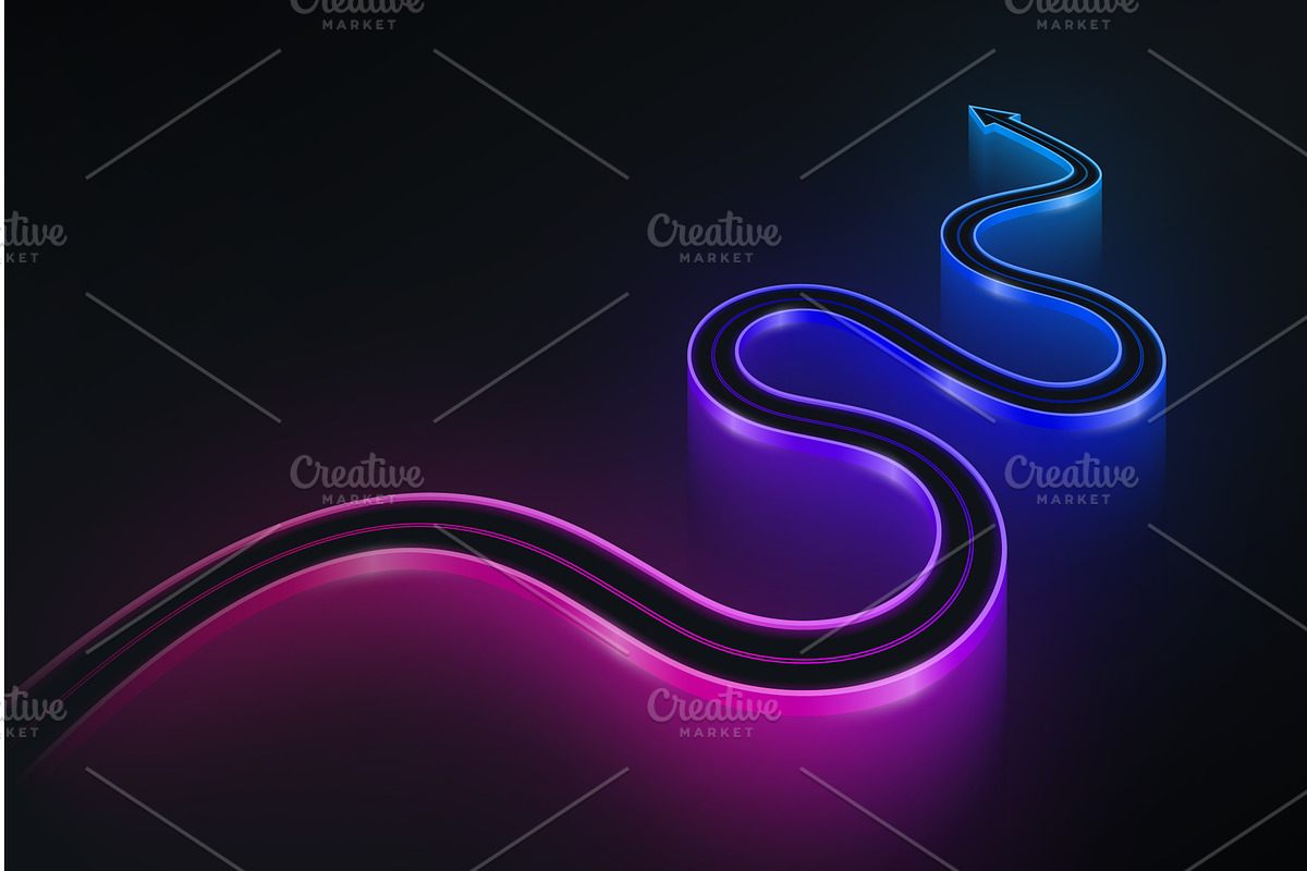 Winding bright light road concept on, an Illustration by RevelStockart