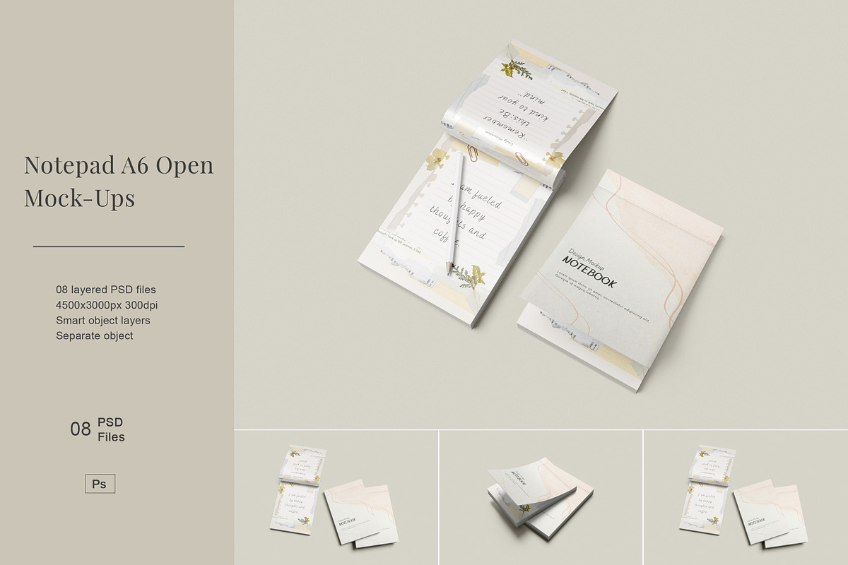 Notepad A6 Open Mockup, a Books & Magazine Mockup by Pexelcorner (Photo 1 of 9)